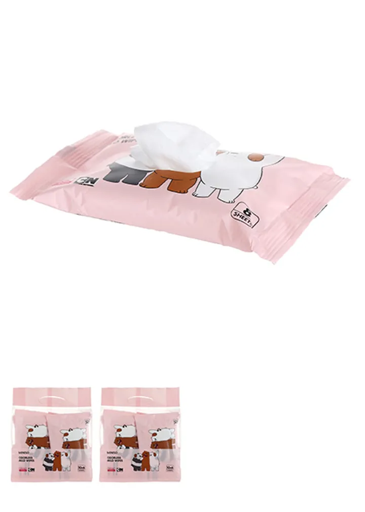 Влажные салфетки без запаха We Bare Bears Odorless Mild Wipes Miniso 10 шт