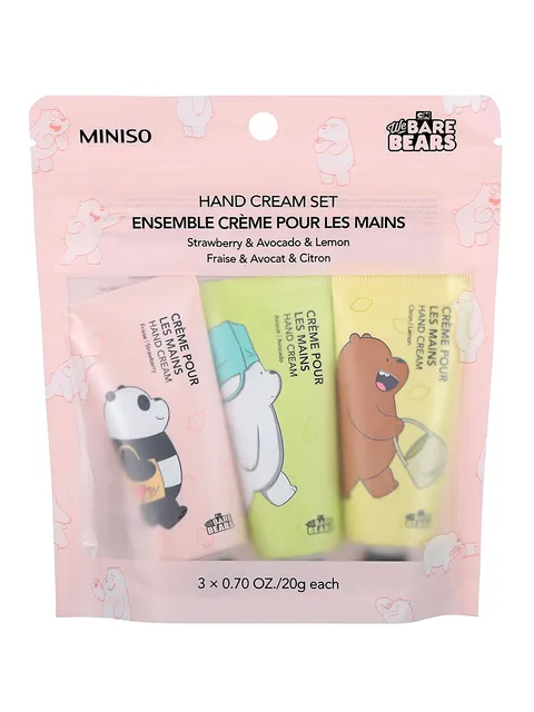 Набор кремов для рук Miniso We Bare Bears, 3 шт: клубника, авокадо, лимон