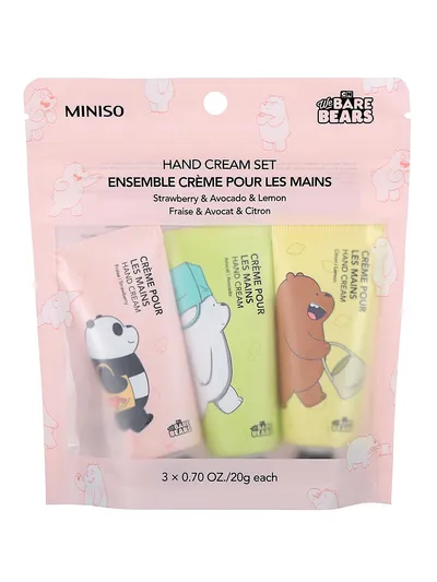 Набор кремов для рук Miniso We Bare Bears, 3 шт: клубника, авокадо, лимон