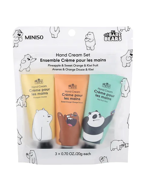 Крем для рук We Bare Bears Набор крема для рук (ананас + сладкий апельсин + киви) Miniso, 14,5 × 12,5 см