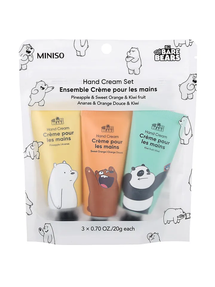 Крем для рук We Bare Bears Набор крема для рук (ананас + сладкий апельсин + киви) Miniso, 14,5 × 12,5 см