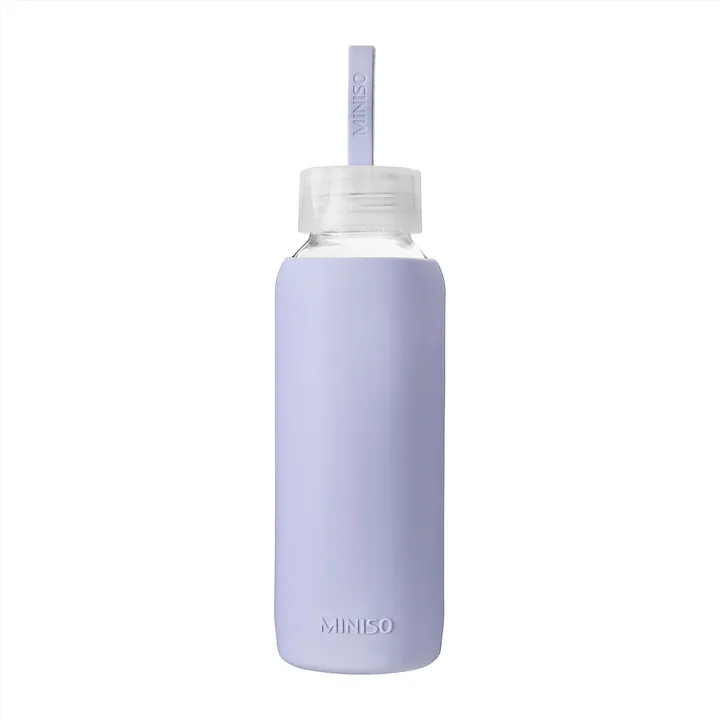 Бутылка Miniso 0.3 л фиолетовый, винтовая, силикон, стекло