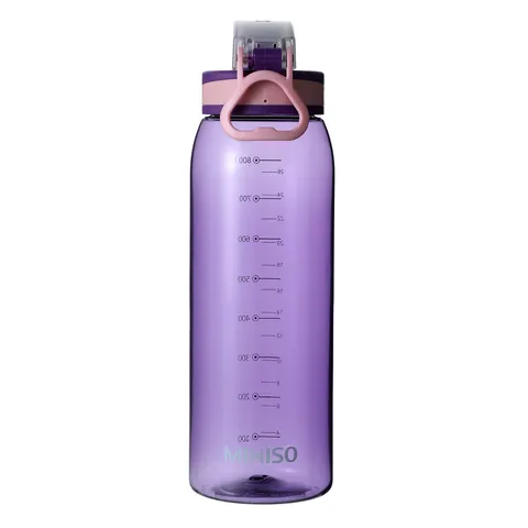Пластиковая бутылка для прохладной воды с ручкой (900 мл, Фиолетовый) Miniso, 25,6 × 8 см