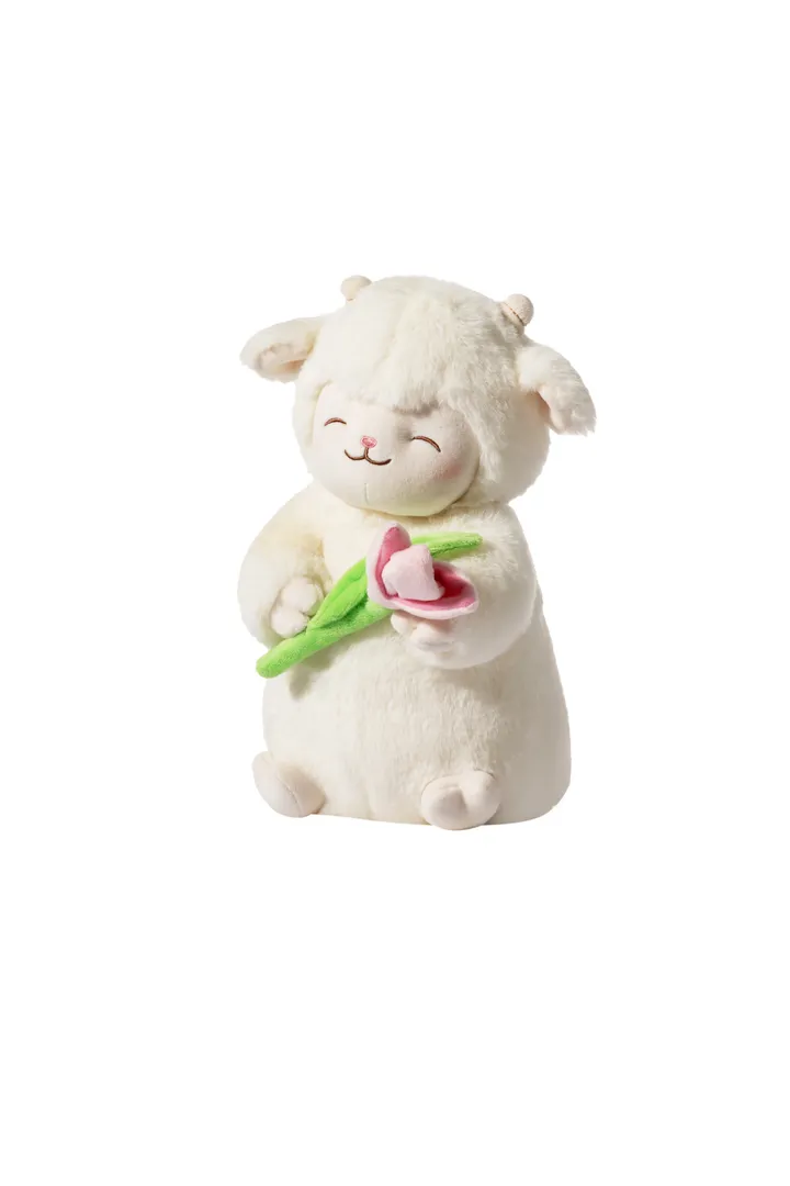 Мягкая игрушка Miniso Овечка с розочкой Lamb Baa Series, 27 см, белый
