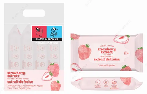 Влажные салфетки Miniso Strawberry Extract Wet Wipes 20 шт