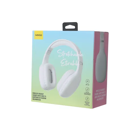 Растягивающаяся беспроводная гарнитура, модель: E21016A Miniso, 18,5 × 17,3 см, белая