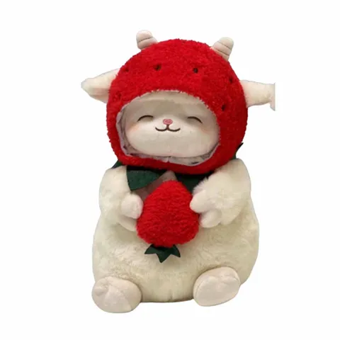 Мягкая игрушка Miniso Овечка с клубникой Lamb Baa Series, высота 25 см, белый, красный