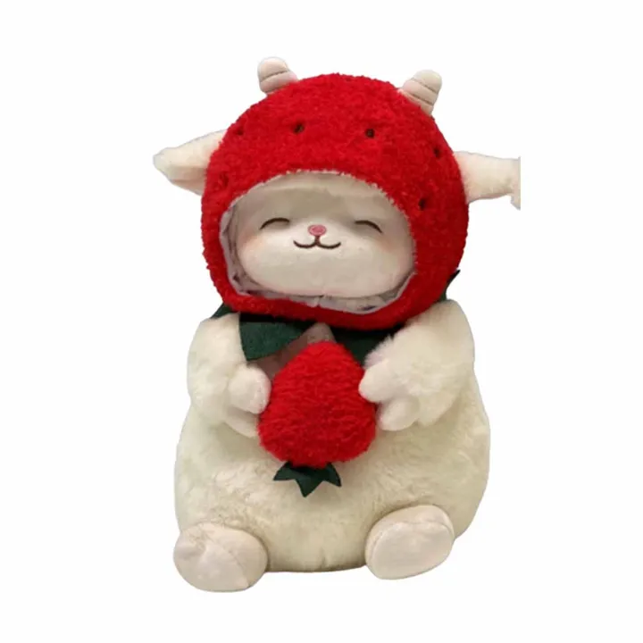 Мягкая игрушка Miniso Овечка с клубникой Lamb Baa Series, высота 25 см, белый, красный