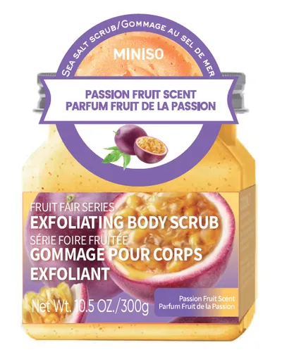 Скраб-крем коллекция Fruit Fair: скраб для тела с эксфолиирующим эффектом Miniso, 7,4 × 7,4 см, аромат маракуйи