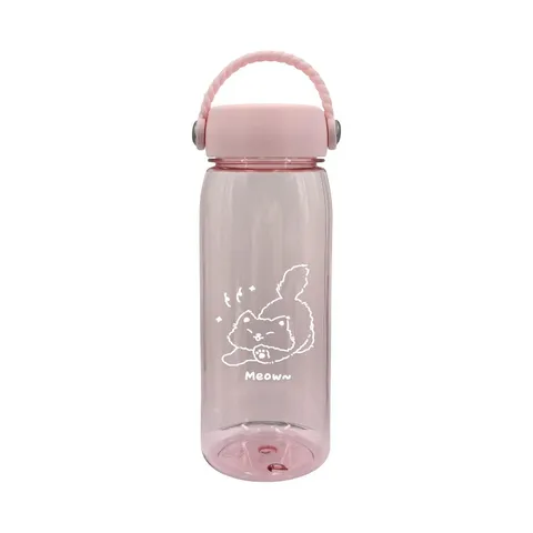 Пластиковая бутылка для воды с ручкой из серии Animal, 500 мл Miniso, 18,5 × 7,5 см, розовая
