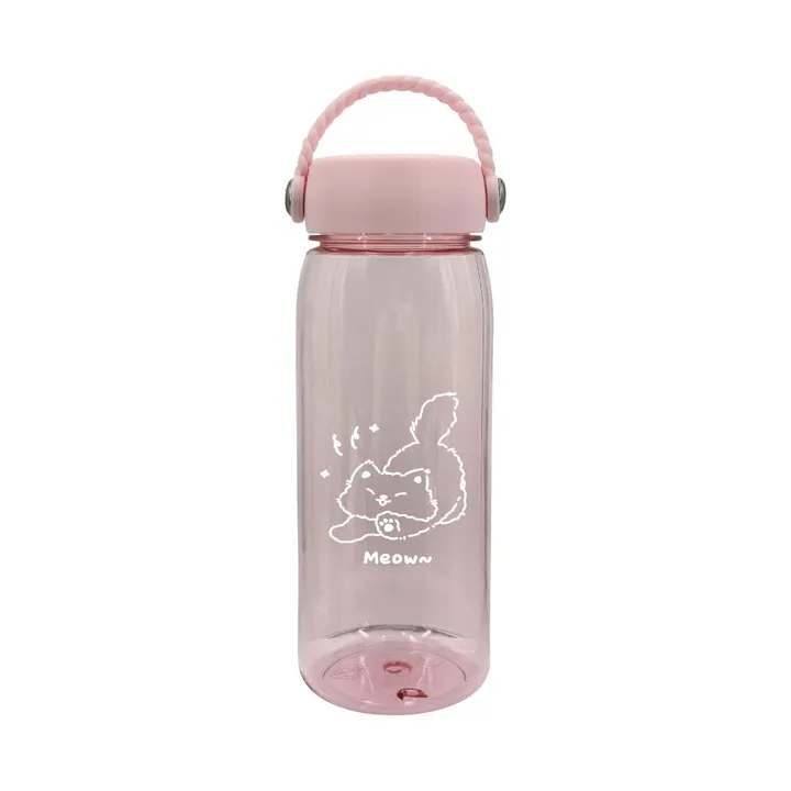 Пластиковая бутылка для воды с ручкой из серии Animal, 500 мл Miniso, 18,5 × 7,5 см, розовая